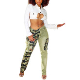 Jeans Contrast Color Fit Camouflage Jeans