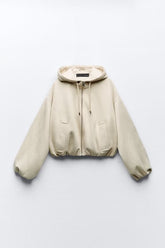 Preppy Loose Kurze Jacke mit Kapuze und plissiertem Wildleder-Textureffekt