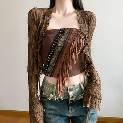 Exotic Ethnic Metal Vintage Ornament Burrs Tube Top Two Piece Waste Soil Slim Fit Inner Wear Vest Top