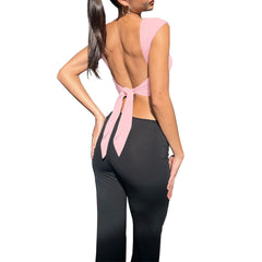 Slim Solid Color Lace up Backless Top