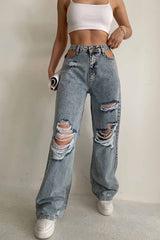 Jean déchiré style rétro street straight, pantalon balai tendance