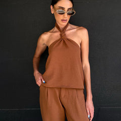 Suit Halter Backless Top High Waist Casual Trousers Two Piece Suit