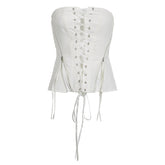Zipper Strap Waist White Bra Top Slim Fit Backless Vest