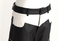 Pantalon de niche déconstruit, patchwork de couleurs contrastées, pantalon fendu tridimensionnel, pantalon décontracté, pantalon en cuir