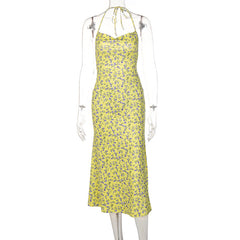 Floral Dress Split Backless Dress