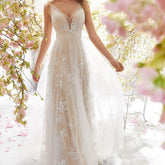 Wedding Dress V neck Sleeveless Lace Wedding Dress