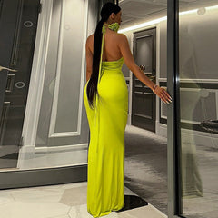 Robe unie à lacets et dos nu avec col en V