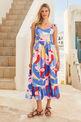 Rückenfreies, ärmelloses Strandkleid mit Print und Trägern