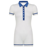 Collared Contrast Color Casual Exercise Romper