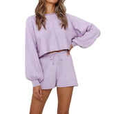 Ensemble pull et short à manches lanternes, couleur unie, pour la maison