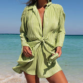 Zweiteiliges Set mit langärmligem Polokragen, Cardigan und Shorts