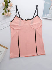 Bow Lace Stripes Solid Color Sling Slim Top