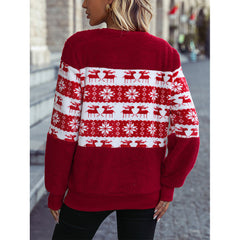round Neck Long Sleeve Pullover Loose Christmas Plush Casual Sweatshirt