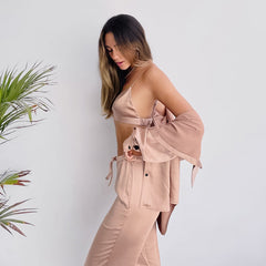 Unterwäsche Hemd mit Kragen Oberteil Hose Dreiteiliger Pyjama Home Wear