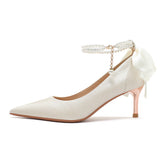 Fu Pointed High Stilettos Bow Pearl