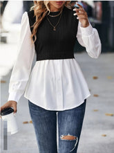 Contrast Cable-Knit Mock Neck Top