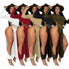 Open-Leg Jumpsuit Solid Color High-Elastic Artificial Cotton Fabric Jumpsuit