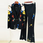Star Gracefulable Digital Printing One Button sets Flared Pants sets