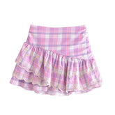 Towel Embroidery Plaid Pleated Lotus Leaf Skirt
