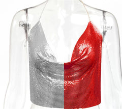 Rückenfreier Neckholder-Schal mit Farbblockierung und Pailletten aus Metall