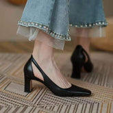 Women's Commuter Pumps Female Chunky Hollow Out Square Toe