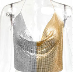Rückenfreier Neckholder-Schal mit Farbblockierung und Pailletten aus Metall