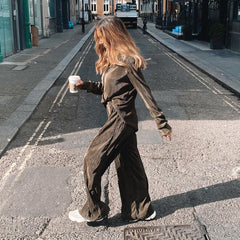 Pleated Casual Shirt Outfit Long-Sleeved Trousers High Waist Loose Drooping