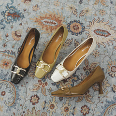 Women's High Patent Chain Square Toe Heels