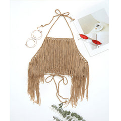 Maillot de bain bandeau noué à pompons et crochet pour vacances à la plage