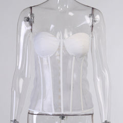 Chest Cup Mesh Waist Bra Solid Color Stitching Tied Slim Fit Inner Wear Tube Top