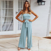 Lässiges Schnürset, Tube-Top, Schnürung, gerader Jumpsuit