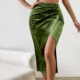 Slit Hip Skirt Office Velvet Skirt