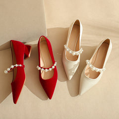 Women's Pointed Toe Chunky Single-layer Low-cut Low