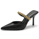 Women's Mules Chain Pointed Toe Mary Jane Stiletto Heels