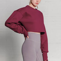Cropped Cropped Hoodie Fleece Lined Pullover Long Sleeve Yoga Fitness Sports Coat