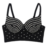 Diamant-BH-Camisole, kurz, gebraten, für die Straße, Nachtclub, Tube-Top mit Perlenbesatz, umwickelte Brust