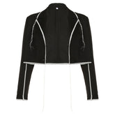 Early Punk Contrast Color Bright Line Loose Lapels Jacket Unique Long Sleeve Coat