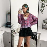 Mantelfarbe passender Rhombus Plaid Loose All Matching Short Cardigan Mohair Pullover