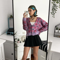 Cardigan court ample à carreaux losanges assortis, couleur assortie, pull en mohair