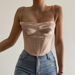 Fall Pile Collar Satin Pleated Camisole Top Boning Corset Boning Corset Bandana