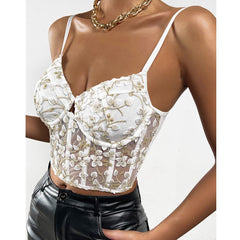 Embroidery Floral Waist Mesh See through Small Vest Female Boning Corset Boning Corset