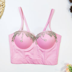 Body Shaping Boning Corset Bra With Steel Ring Corset Water Drop Metal Diamond Chain Tassel Strap Outer Wear Tube Top