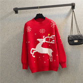 Christmas Year Red Elk round Neck Sweaters Loose Lazy All Matching Pullover Knitwear