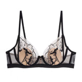 Französische Mesh-Stickerei Kontrastfarbe Unterwäsche Große Brust Zeigen Push-up Atmungsaktiver BH Kaninchenohr-Cup-BH-Set