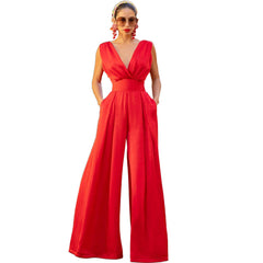 Elegant Slim High Waist Solid Color Jumpsuit