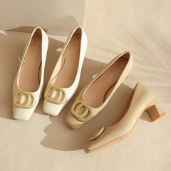 Women's Fu Square Toe Pumps Low Simple Heels