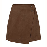 Suede Irregular Asymmetric Skirt Solid Color High Waist Zipper Button Skirt