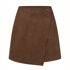 Suede Irregular Asymmetric Skirt Solid Color High Waist Zipper Button Skirt