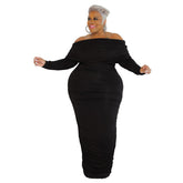 Plus Size Solid Color Off Neck Dress