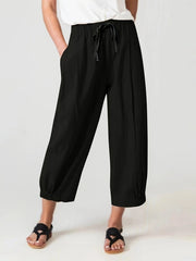 Cropped Pants Pocket Casual Pants Loose Wide Leg Pants outside